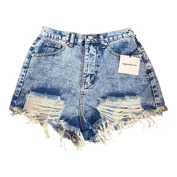 NEW Superdown Cutoff Jean Shorts Audrea Acid Blue Denim Destroyed Size 25 - Picture 4 of 8